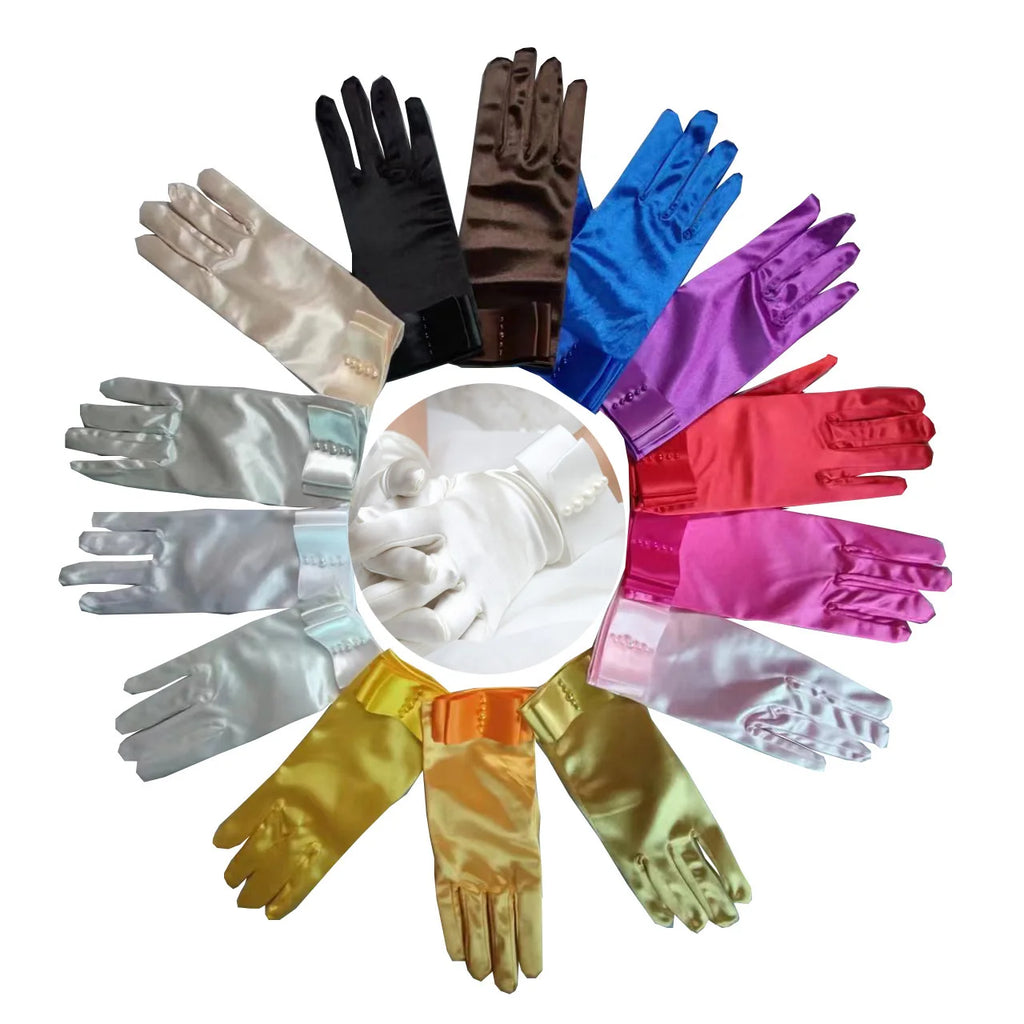 Gants de mariage femme courts poignet satin avec nœud perle blanc jaune rouge rose bleu cadeaux de fête de mariage accessoires de mariage nouveau