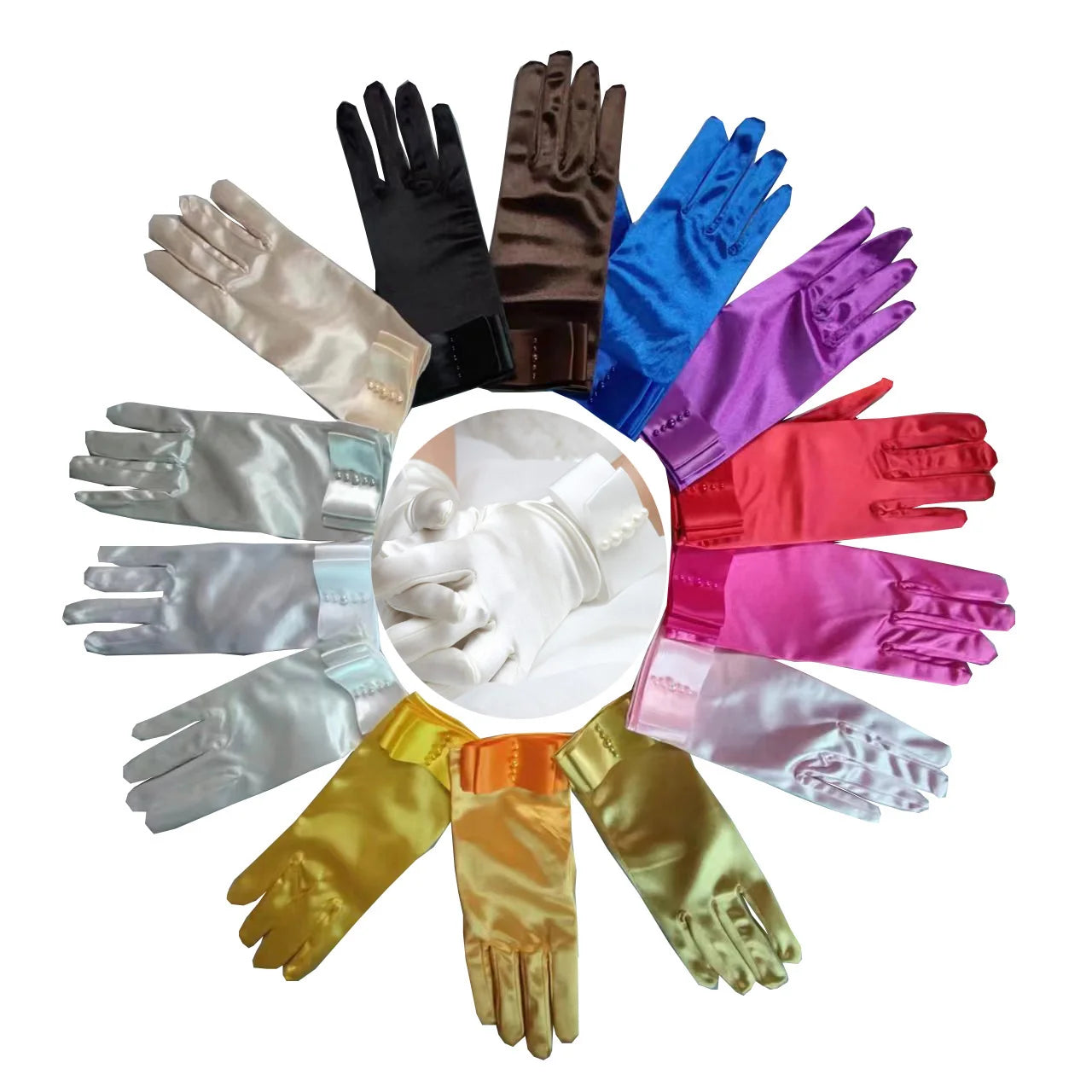 Gants de mariage femme courts poignet satin avec nœud perle blanc jaune rouge rose bleu cadeaux de fête de mariage accessoires de mariage nouveau