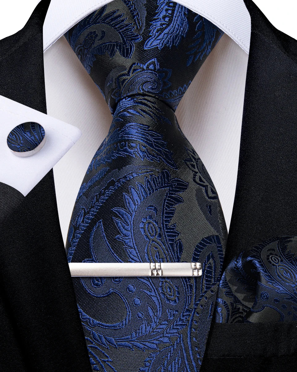 Men's Silk Paisley Tie Set – Pocket Square, Cufflinks & Tie Clip | Groom & Groomsmen