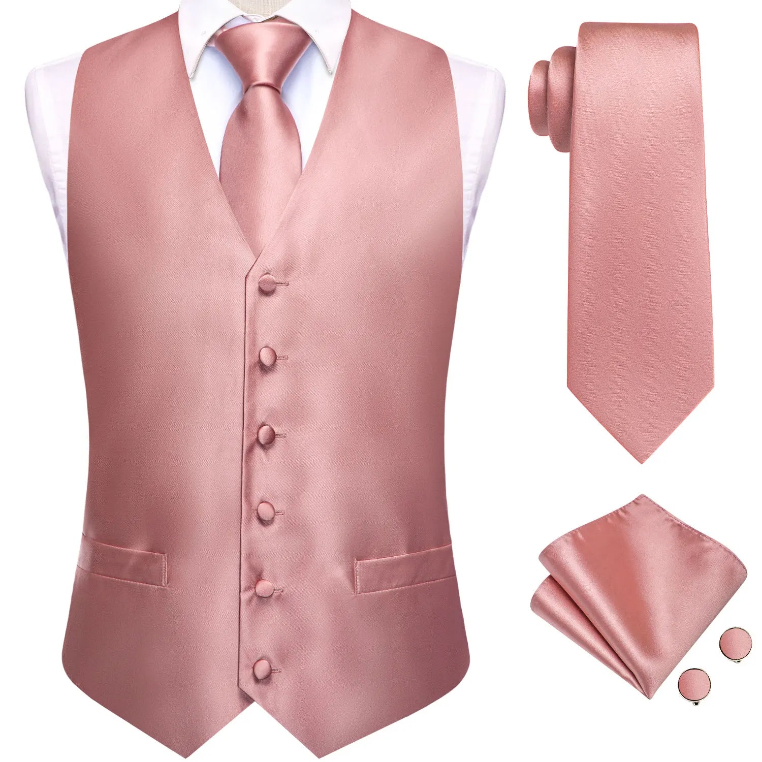 Gilets de costume en soie Hi-Tie pour homme, 4 pièces, tissés, vert sauge uni, gilet, cravate, pochette, boutons de manchette, pour affaires, mariage, robe, veste de taille