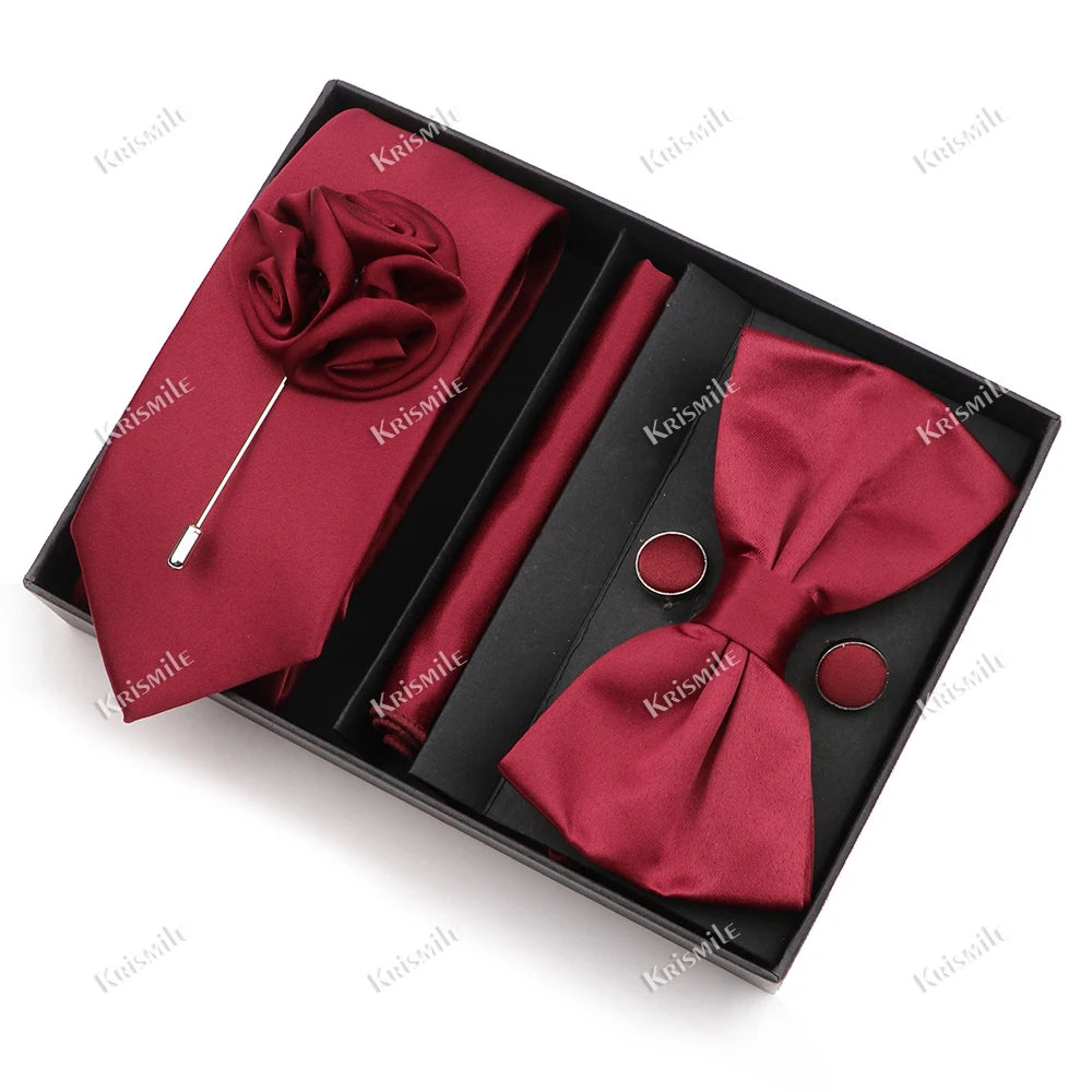 Men's Tie Box Gift Set | Necktie, Bow Tie, Pocket Square, Cufflinks & Brooch