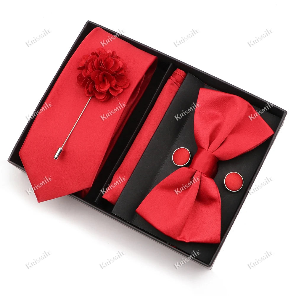 Men's Tie Box Gift Set | Necktie, Bow Tie, Pocket Square, Cufflinks & Brooch