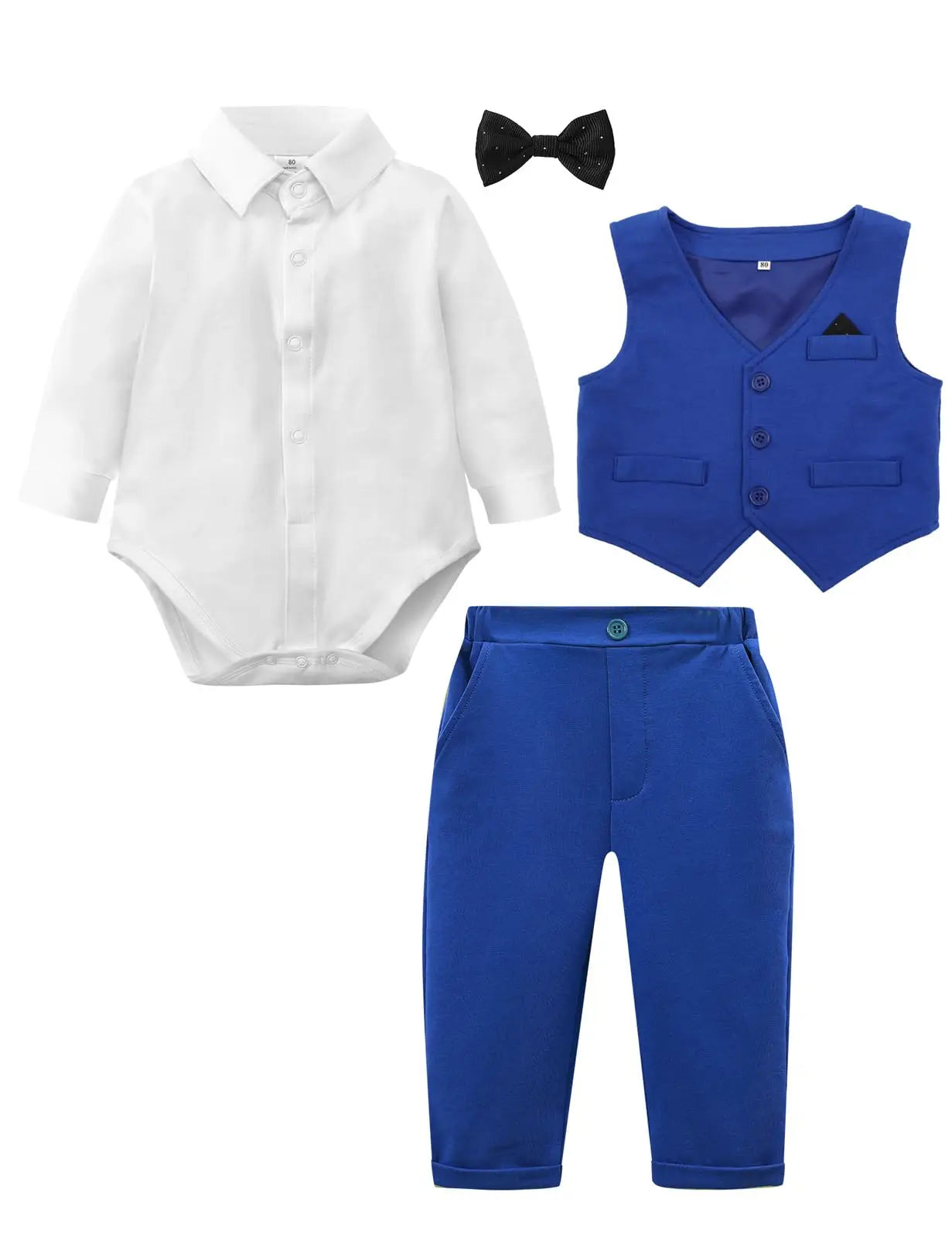 Ensemble Costume Bébé Garçon Tenue Formelle pour Mariage 1er Anniversaire Nouveaux-nés Barboteuse Gilet Pantalon Vêtements de Gentleman