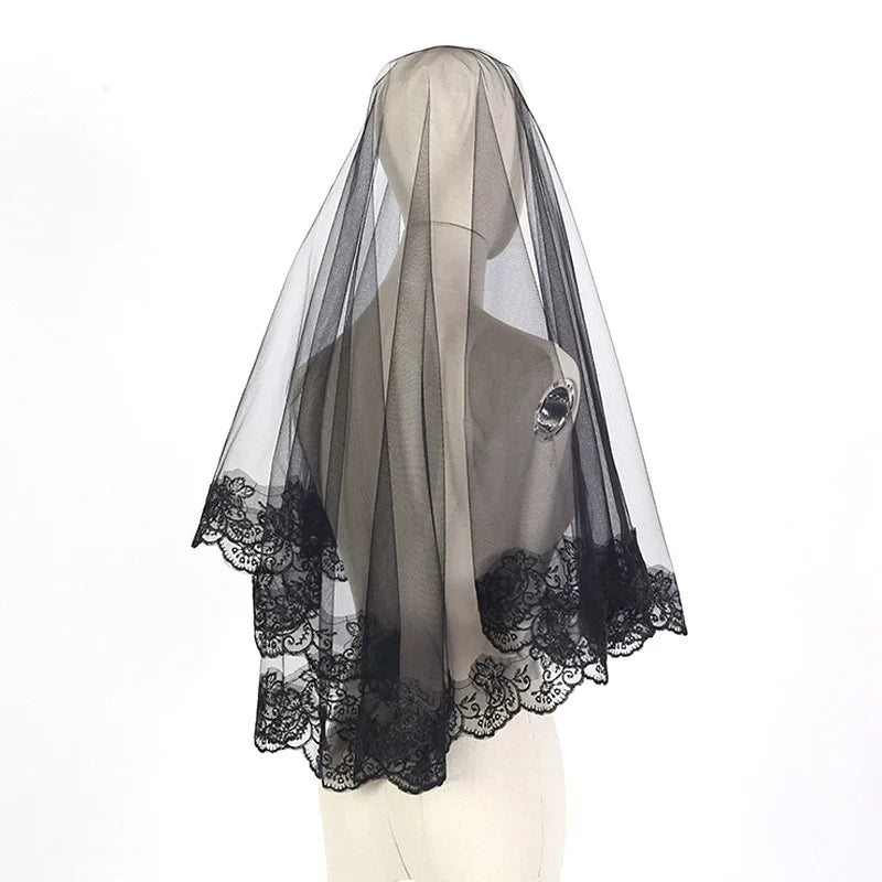Wedding Veils For Bridal Lace Embroidery Edge Tulle White Black Veil For Halloween Bachelorette Party Headdress Accessories