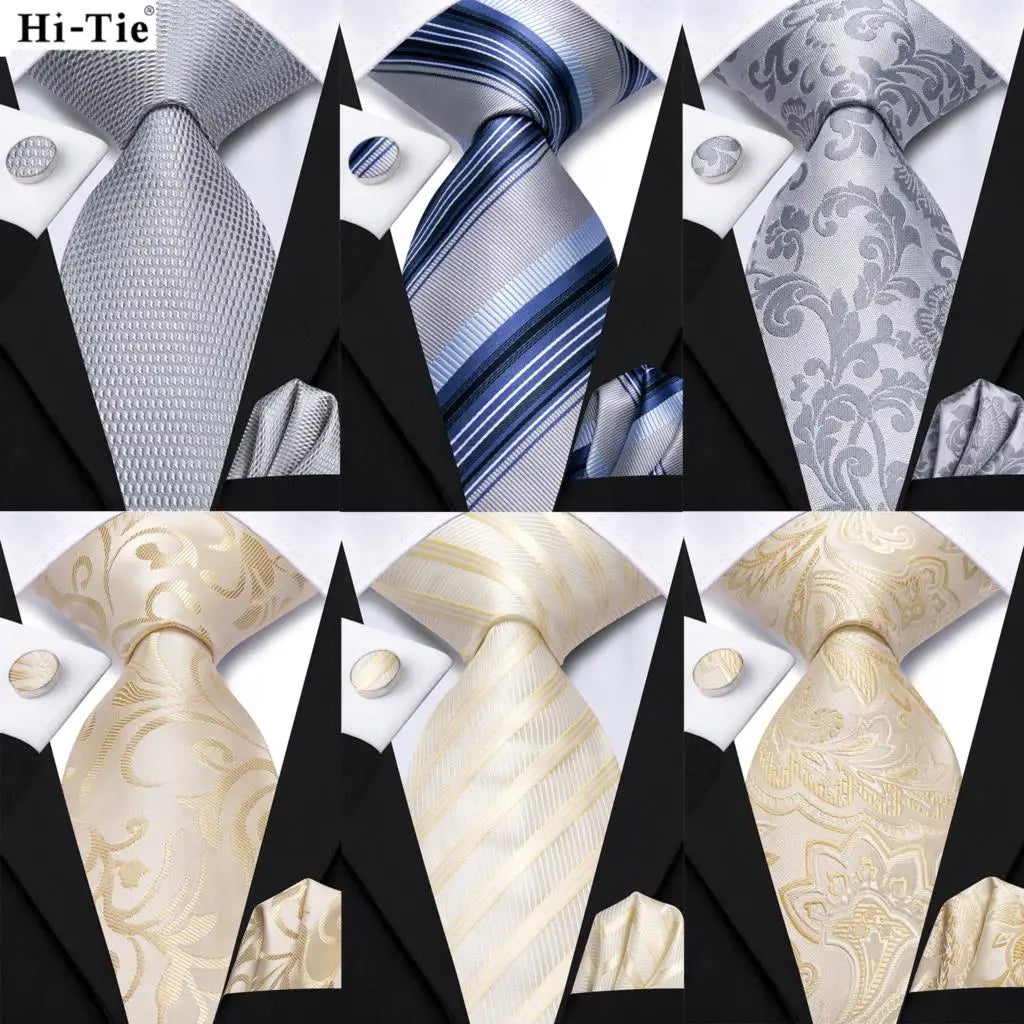 Silk Paisley & Floral Necktie Gift Set | Groom & Groomsmen Wedding Tie with Pocket Square & Cufflinks