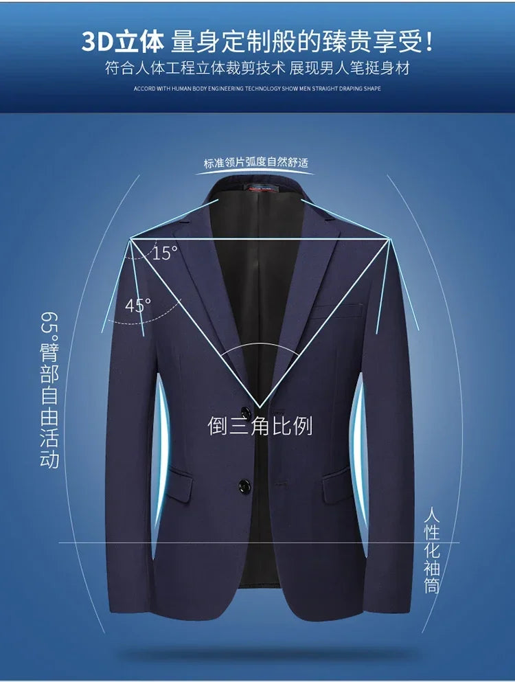 Solid Color Blazer Men's Fashion Business Solid Color British Style Professional Work Groom Wedding Dress Best Man Blazer Jacket
