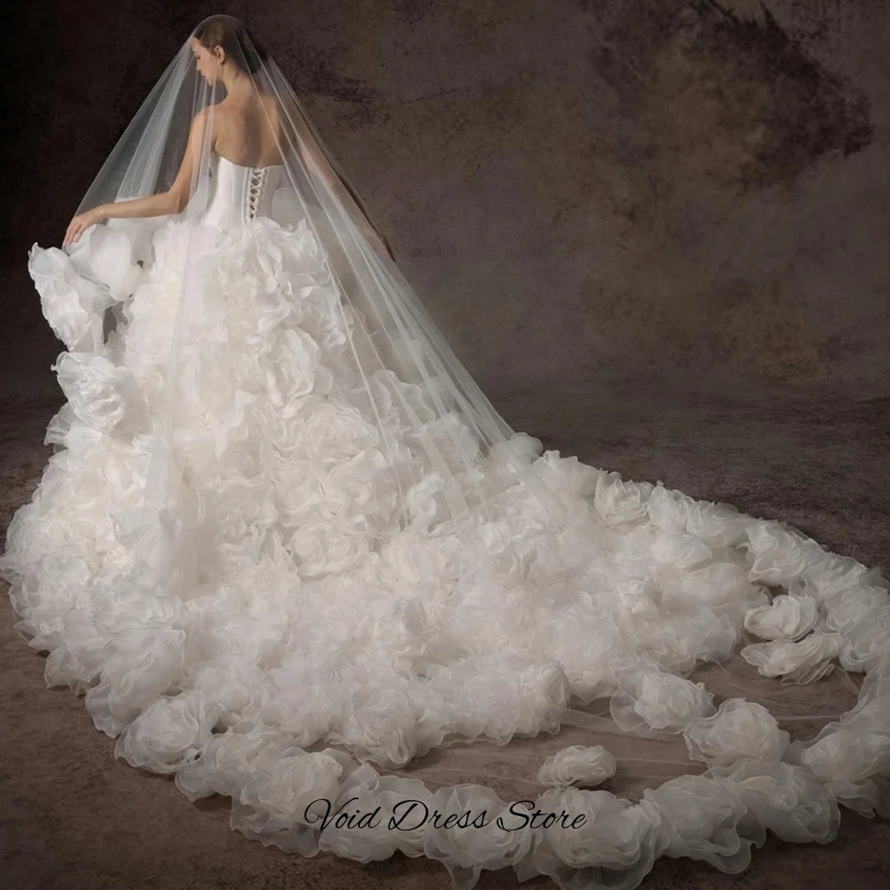 Exquisite Satin Ruffles Wedding Dress Customized Dreamy Strapless Sleeveless Vestido De Novia Fashion A-Line Tulle Bridal Gowns