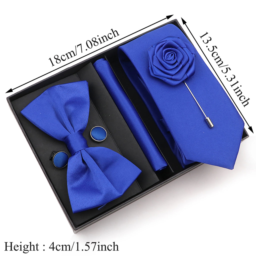 Men's Tie Box Gift Set | Necktie, Bow Tie, Pocket Square, Cufflinks & Brooch