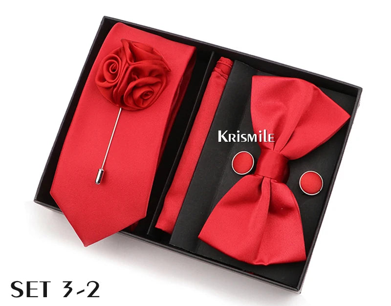 Men's Tie Box Gift Set | Necktie, Bow Tie, Pocket Square, Cufflinks & Brooch