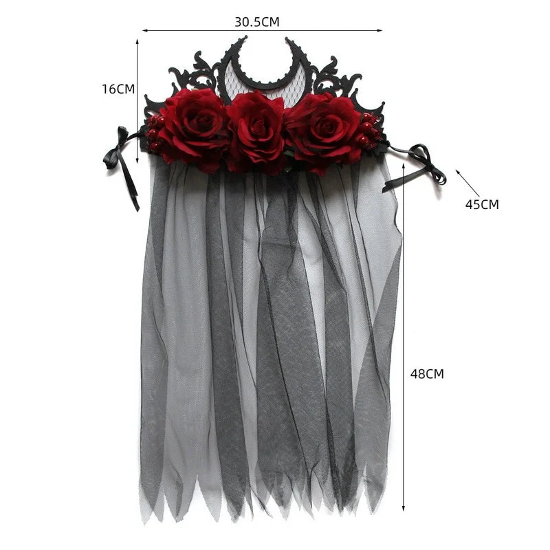 Couronne Gothique Serre-tête Rose Noire Rouge Halloween Roi Mariée Coiffe Sorcière Cosplay Coiffe Fête Mascarade Couvre-chef