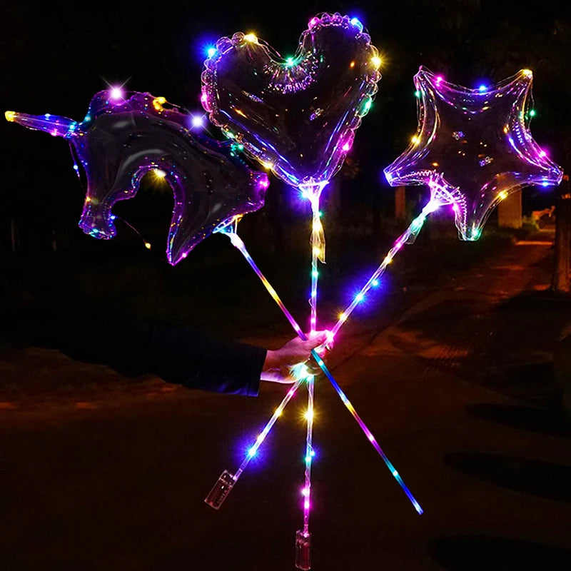 Ballon lumineux transparent Cœur Licorne Étoile LED Ballons Bobo Lumineux pour Fête d'Anniversaire Enfants Mariage Décor Fournitures de Fête