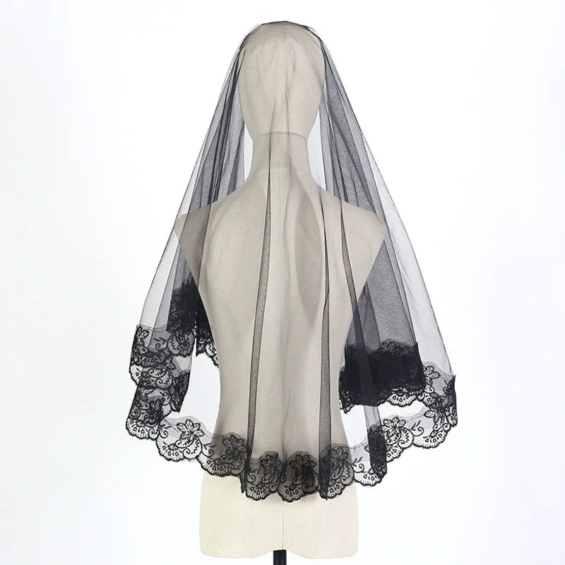 Wedding Veils For Bridal Lace Embroidery Edge Tulle White Black Veil For Halloween Bachelorette Party Headdress Accessories