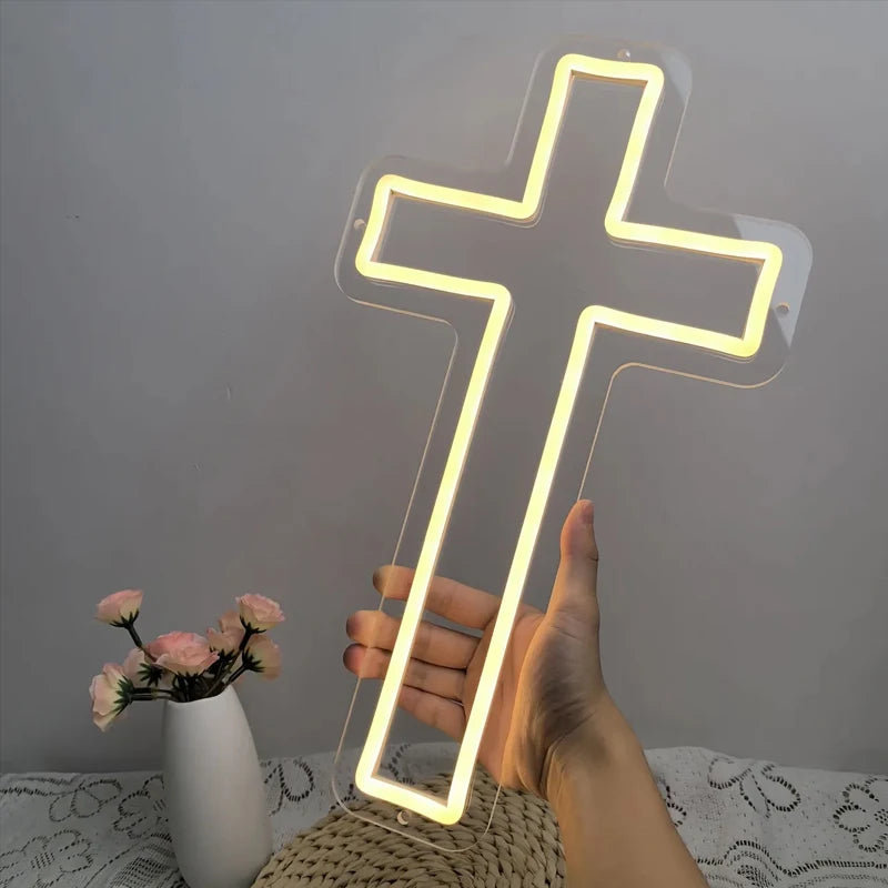Gothic Style Dark Cross Room Wall Decorative Light Halloween Christmas LED Neon Light Bedroom Decor Religious Room Easter Decor
