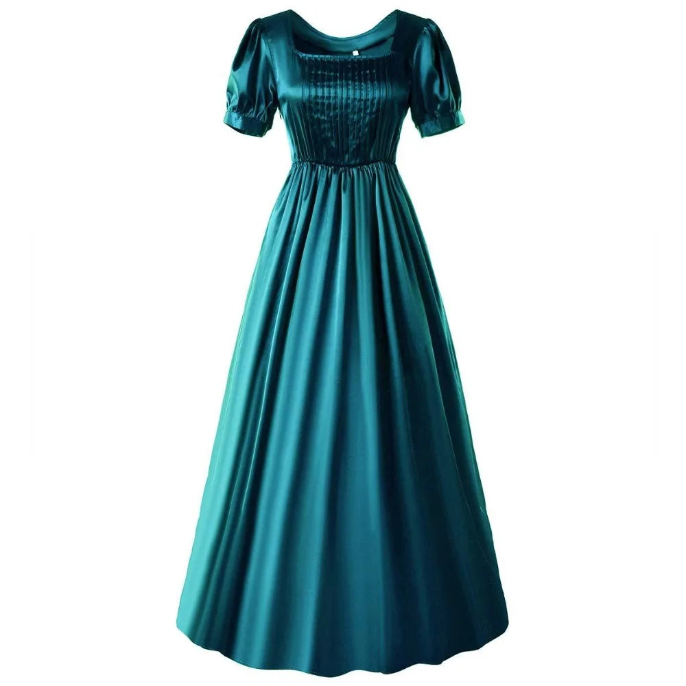 Robe médiévale en satin - Robe de thé victorienne taille haute, costume de cosplay Renaissance pour Halloween et robe de bal gothique steampunk