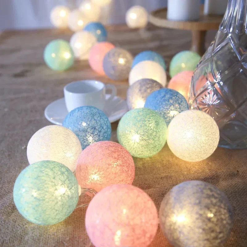 Wedding Garland 2026 Valentine's Day Room Decor Festoon Fairy LED Cotton Ball Light String Outdoor Party Ramadan Decoration