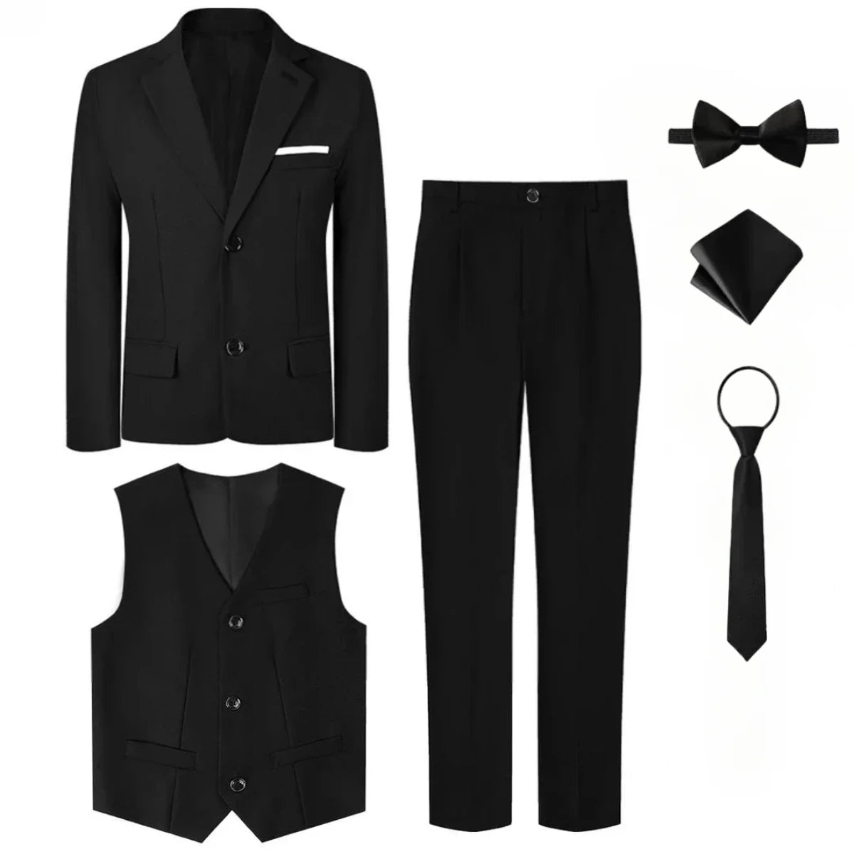 Costume Enfant Garçon Tenue de Mariage Formelle Ensemble Enfant Gentleman Porteur d'Alliances Vêtements de Performance Gilet de Smoking + Pantalon + Blazer 3 PIÈCES