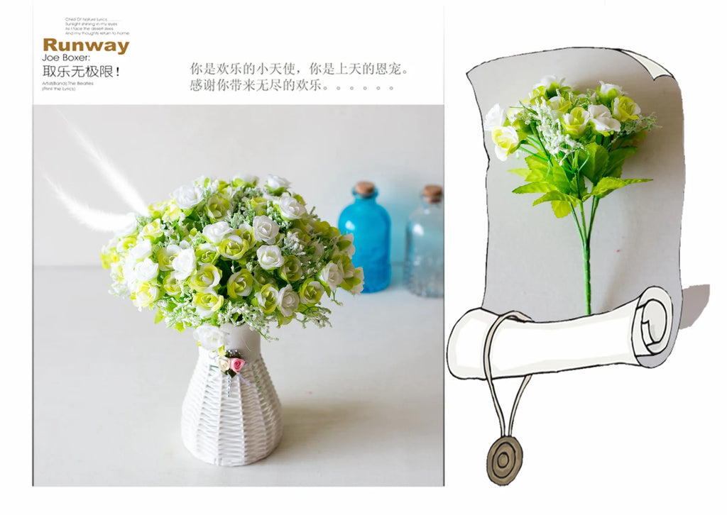 Bouquet de roses artificielles diamant – 21 fleurs, 7 tiges
