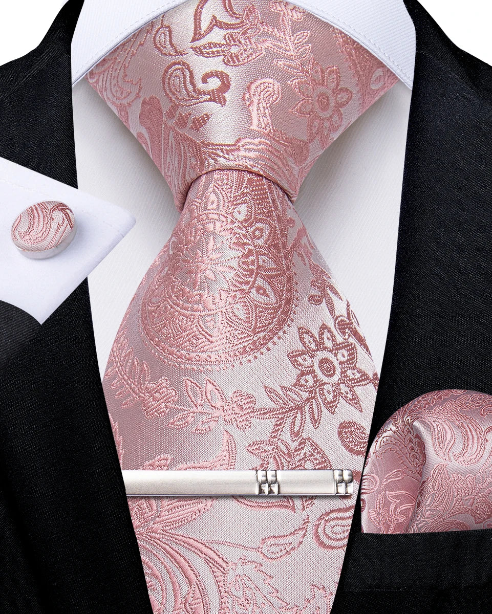 Men's Silk Paisley Tie Set – Pocket Square, Cufflinks & Tie Clip | Groom & Groomsmen