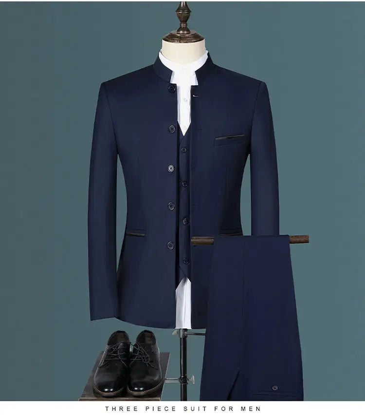 Costume homme pour hommes d'affaires jeunes et d'âge moyen, décontracté, à la mode et élégant, col montant simple, version coréenne de Zhongs