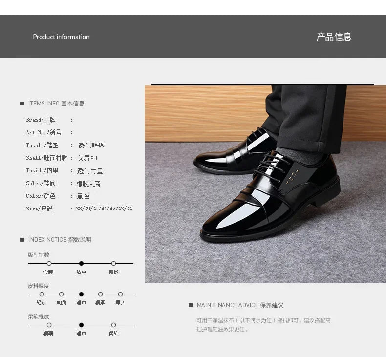Chaussures de ville pour hommes, luxe, en cuir verni, style Oxford, pour hommes, chaussures habillées en cuir de haute qualité