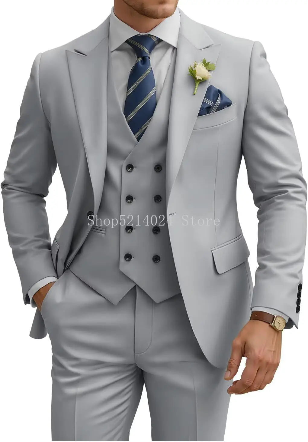 Costume Homme 3 Pièces Slim Fit Double Boutonnage Mariage Bal de Promo Dîner d'Affaires Formel Tuxedo
