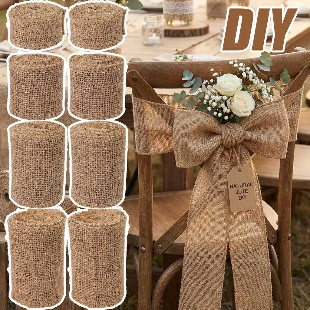 Jute Burlap Ribbon Roll DIY Handmade Craft Supplies for Wedding Decor Gift Wrapping Flower Bouquets Table Garland Party DIY