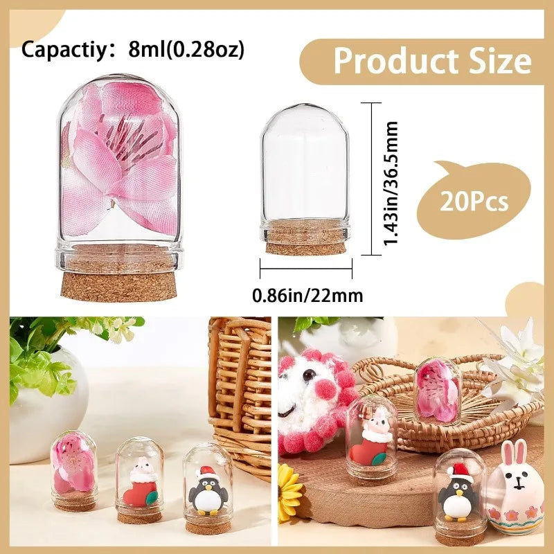 24pcs Glass Cloche Bell Jar with Cork Base - 5 Sizes Display Case for Flowers Mini Bottles Terrarium Home Party Wedding Decor