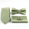 Men's Solid Color Tie Set | Necktie, Bow Tie, Pocket Square & Cufflinks for Weddings