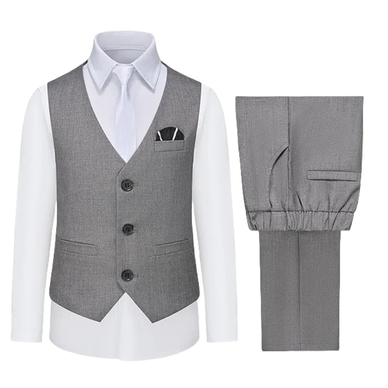 Ensemble gilet et pantalon pour garçons avec cravate, costume habillé formel, tenue de mariage ou communion pour adolescent, costume de performance de piano pour enfants