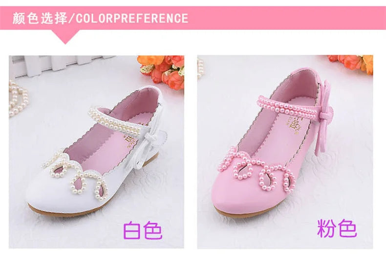 Nouvelles chaussures à talons hauts de princesse pour enfants, chaussures en cuir pour robe de mariée de fille, chaussures blanches pour enfants, chaussures de performance pour étudiants