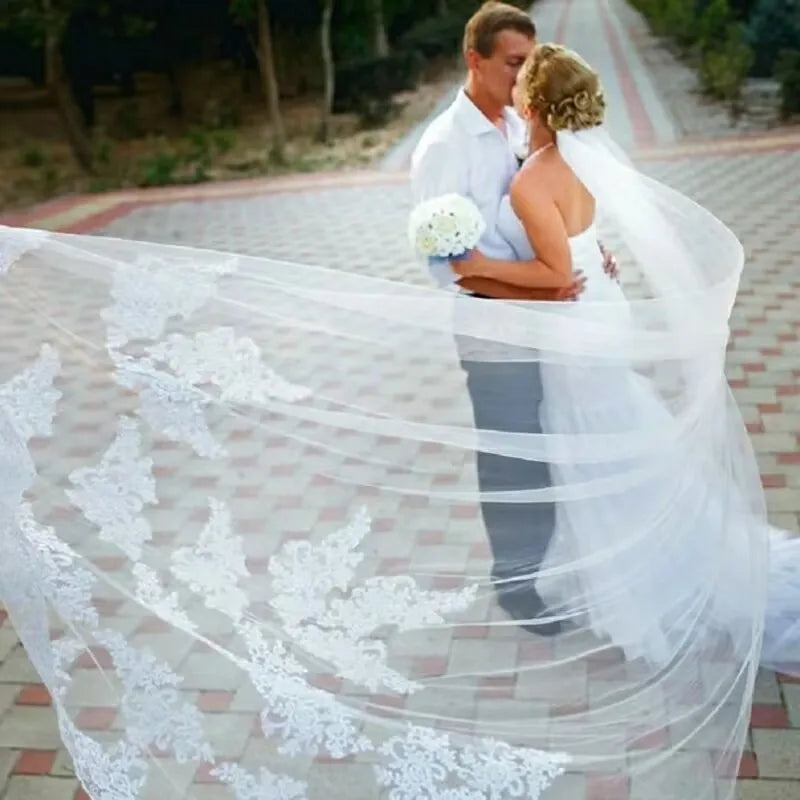 Voile de Mariée Long Cathédrale Dentelle Voile Mariage Blanc Ivoire Accessoires de Mariée Une Couche 3 Mètres Veu De Noiva L