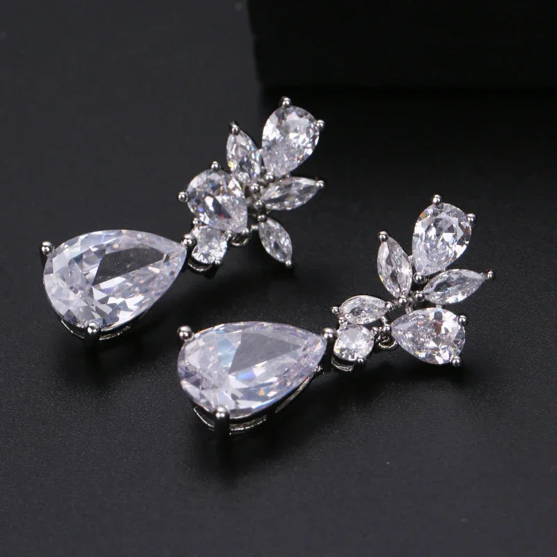 Romantic Cubic Zircon Dangle Drop Earrings — Bridal Wedding Jewelry