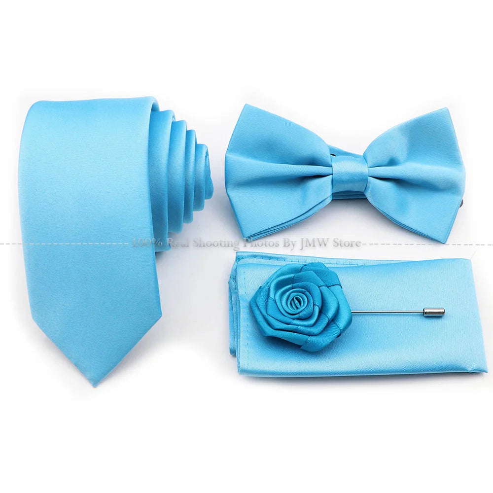 Ensemble cravate et nœud papillon violet bleu sauge vert en polyester, boutons de manchette et broche pour costume de marié, cravate de mariage, accessoire de chemise