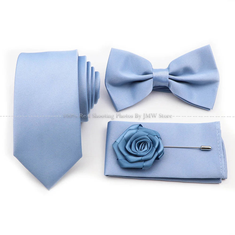 Ensemble cravate et nœud papillon violet bleu sauge vert en polyester, boutons de manchette et broche pour costume de marié, cravate de mariage, accessoire de chemise