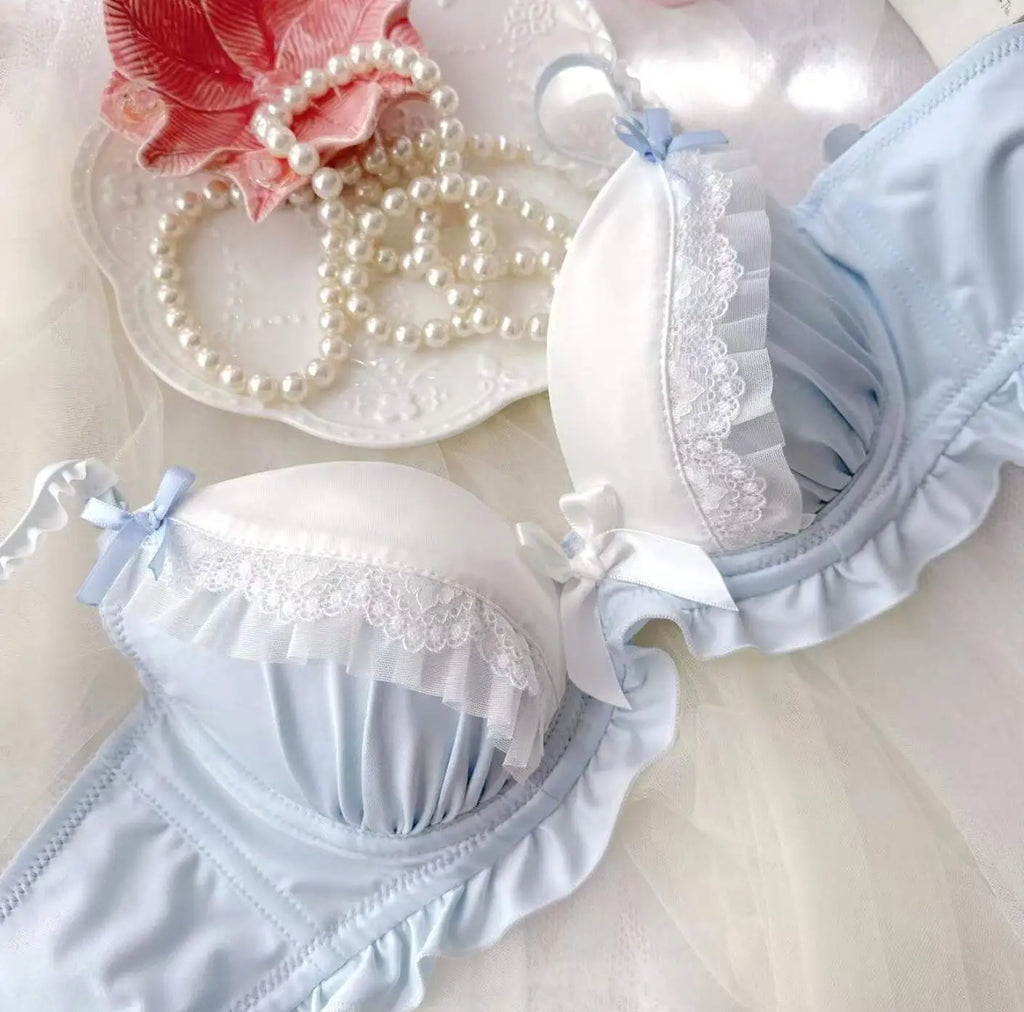 2023 New Arrival 100% Real Photo Lolita Fashion Kawaii Cute college girl Push Up Ruffle Bra Panties Set Underwear Brief Lingerie
