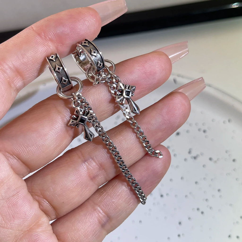 Boucles d'oreilles créoles longues vintage à chaîne — Argent sterling 925