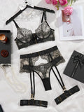 Soutien-gorge et culotte en dentelle de luxe avec porte-jarretelles Lingerie sexy pour femme Sous-vêtements Jarretelles Bilizna chauds Tenues transparentes