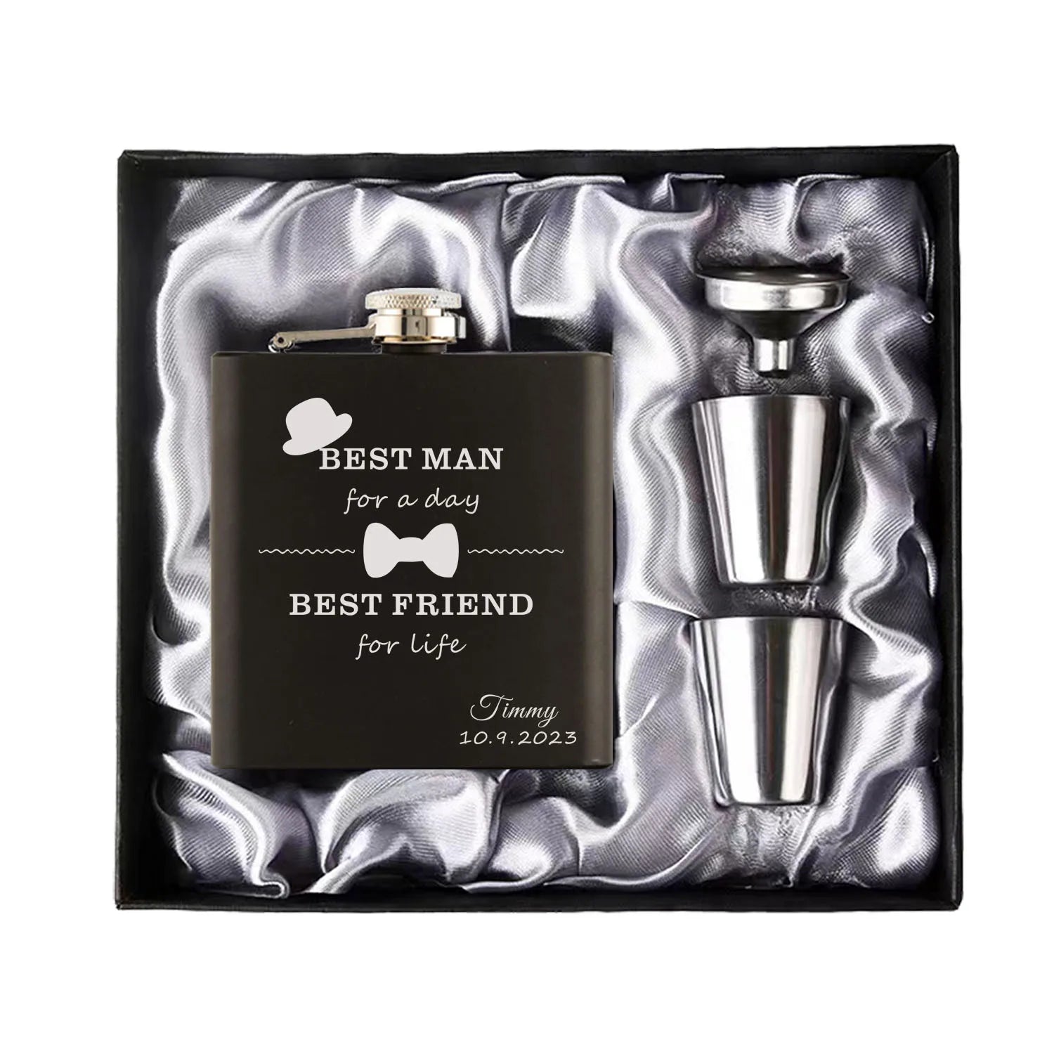Personalized 6oz Hip Flask Set | Custom Name & Logo | Groom, Best Man & Groomsmen Gift