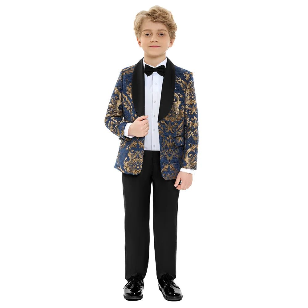 Costume garçon habillé pour soirée, costume pour enfants, costume de mariage pour garçons, blazer floral bleu marine, costumes de bal pour enfants