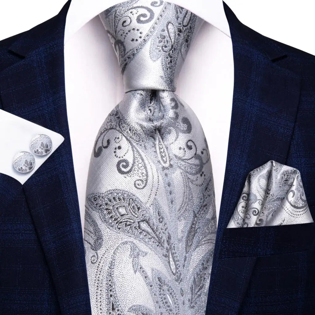Silk Paisley & Floral Necktie Gift Set | Groom & Groomsmen Wedding Tie with Pocket Square & Cufflinks