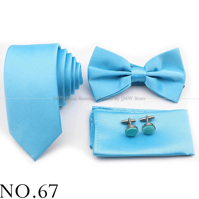 Ensemble cravate et nœud papillon violet bleu sauge vert en polyester, boutons de manchette et broche pour costume de marié, cravate de mariage, accessoire de chemise