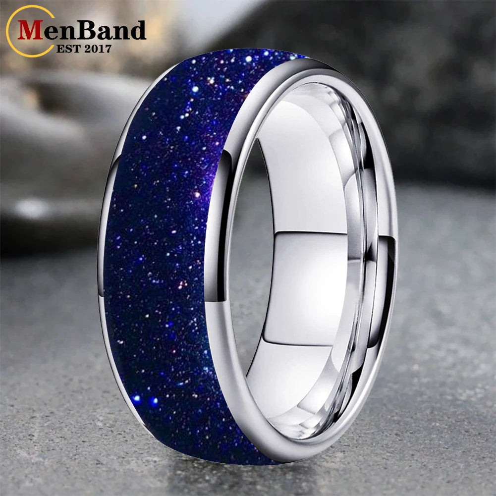 Bague de mariage pour homme 4/6/8mm - Bague en carbure de tungstène avec sable galactique concassé Espace cosmique Bague de mariage unisexe Bague de fiançailles Pour lui