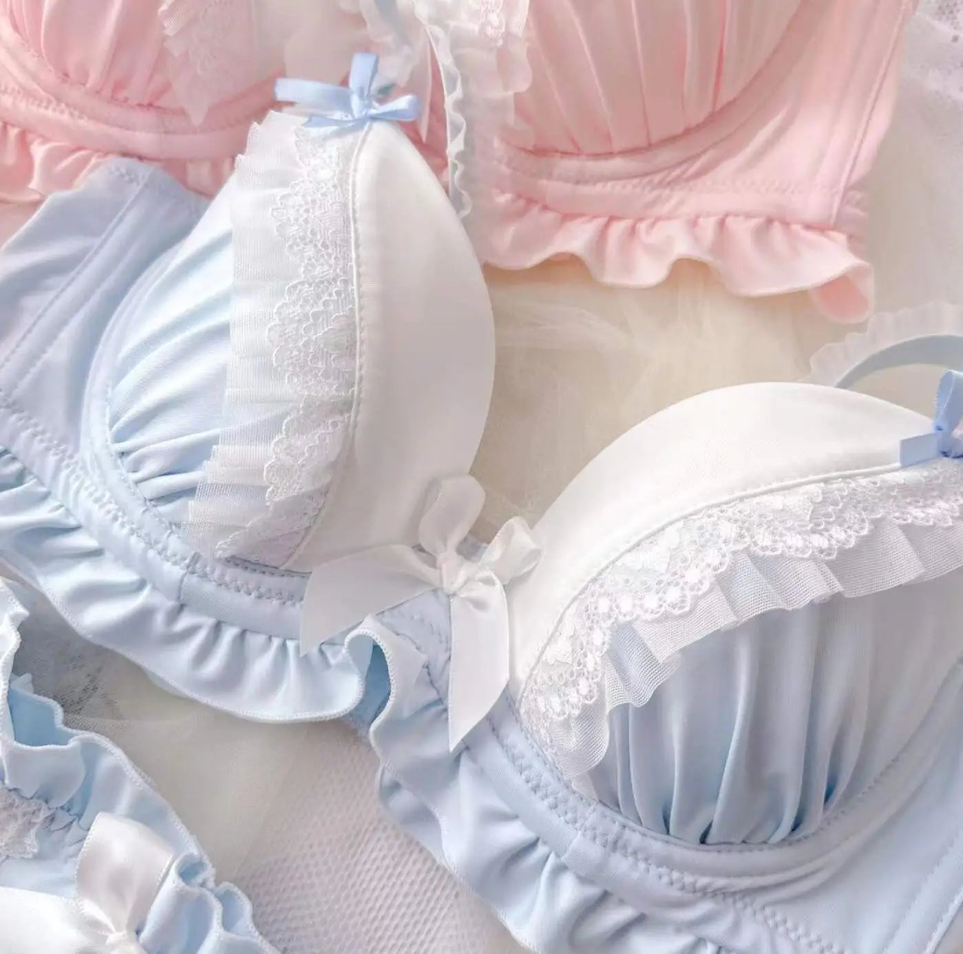 2023 New Arrival 100% Real Photo Lolita Fashion Kawaii Cute college girl Push Up Ruffle Bra Panties Set Underwear Brief Lingerie