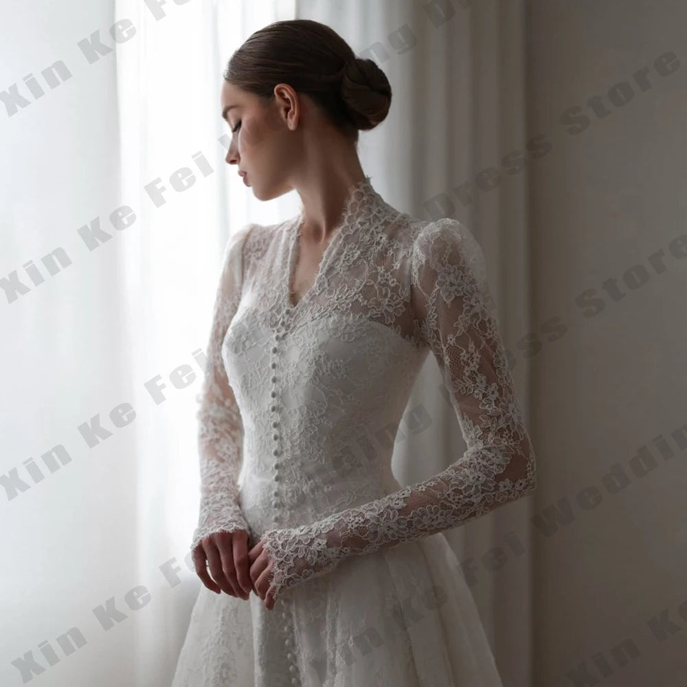 Muslim Women's Bridal Gowns Elegant High Collar Long Sleeve Princess Wedding Dresses Formal Party Bride Dress Customized Robe De