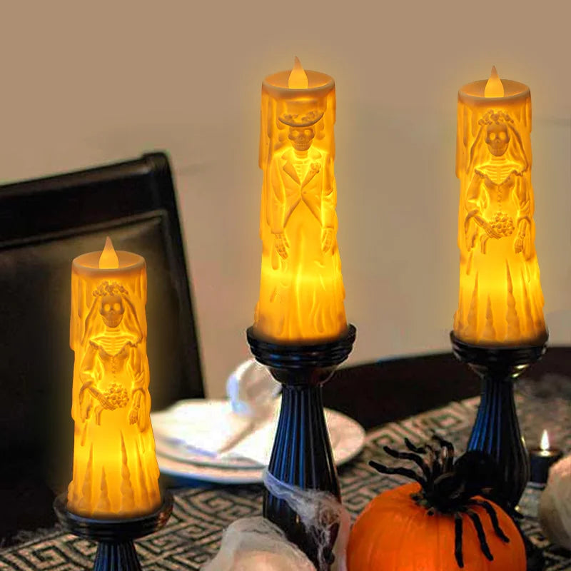 Halloween Skeleton Lamp LED Luminous Candle Horror Decoration Prop Ghost Groom Bride Couple Lamp Ornament Halloween Decor