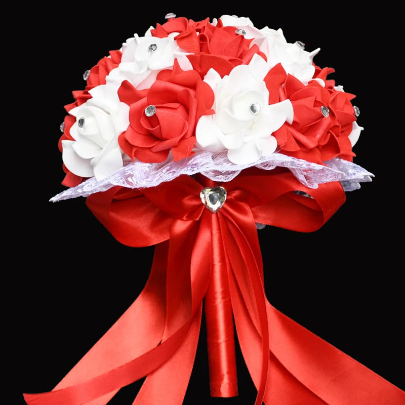 Bouquet de mariée de roses artificielles bleues et blanches faites à la main