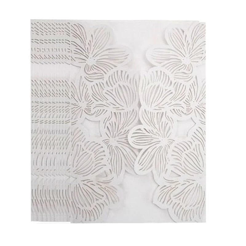 10/20pcs Fleurs Cartes d'invitations de mariage Papier blanc Anniversaire Carte de vœux Couverture Fournitures de décoration de fête de mariage et de fiançailles