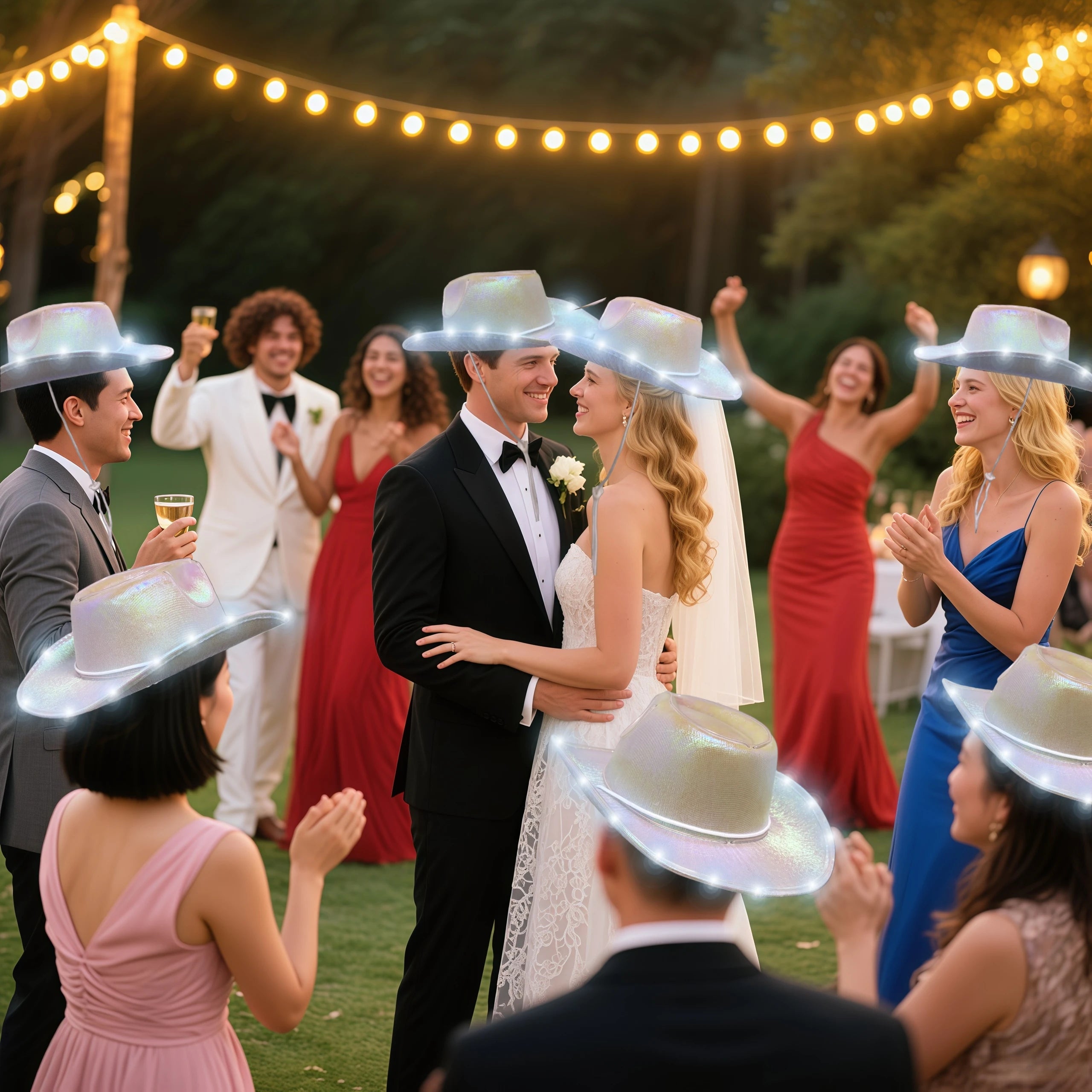 6/8/12PACK Light Up Cowboy Hats LED Wedding Hats Neon Sparkly Hats Gift for Bridal Wedding Shower Dance Bachelor Party Prom