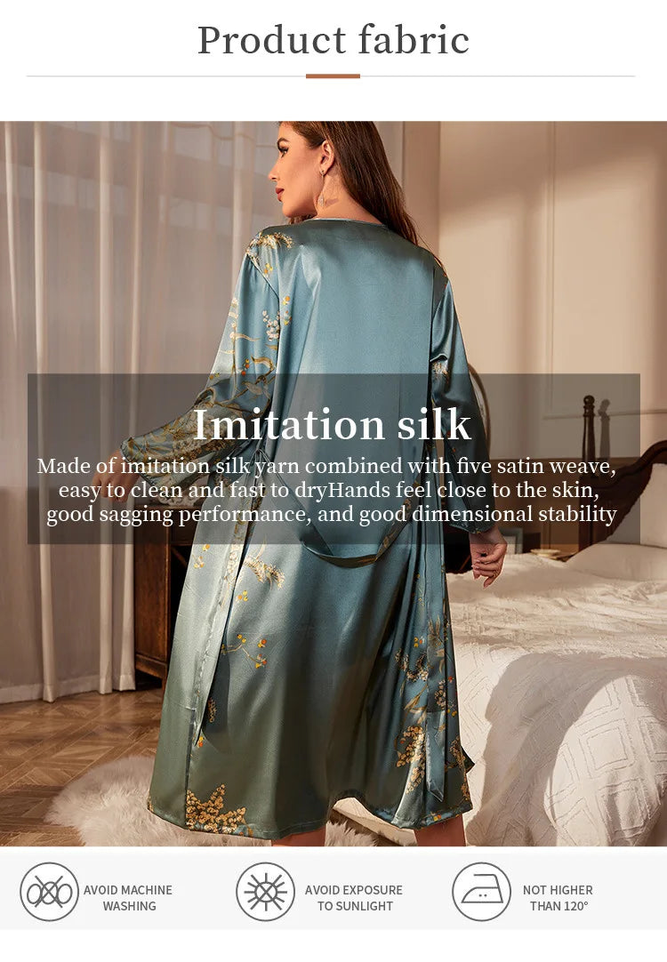 Cherry Floral Print Satin Kimono Robe — Bridal & Bridesmaid