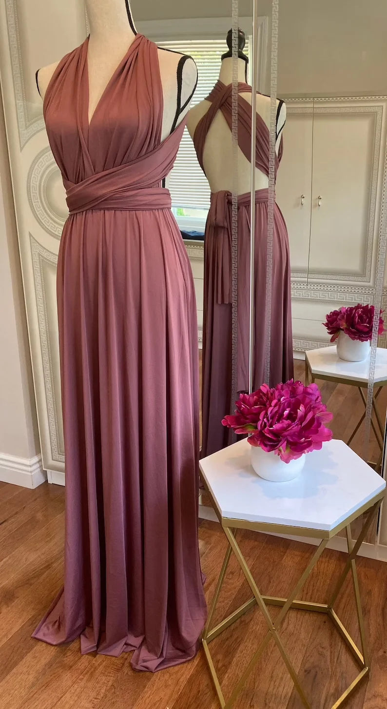 Robe de demoiselle d'honneur, robe longue vert olive de demoiselle d'honneur, robe convertible pour cortège nuptial, robe infinie multivoies, robe sur mesure